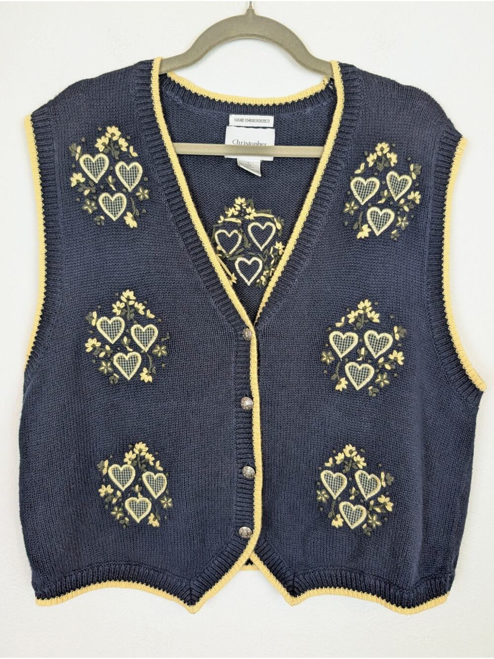 Christopher & Banks Cardigan Sweater Vest Embroidered Floral Cottagecore Size L